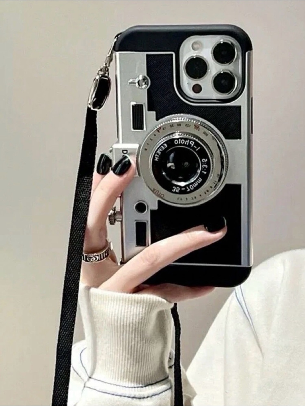 Vintage Camera Design iPhone Case - Black & Silver